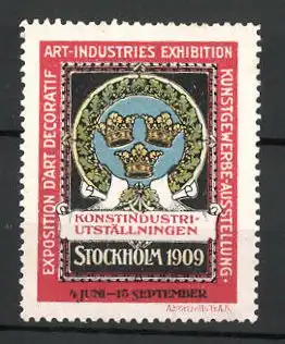 Reklamemarke Stockholm, Kunstgewerbe-Ausstellung 1909, Krone und Ehrenkranz