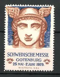 Reklamemarke Gotenburg, schwedische Messe 1929, Hermes-Porträt