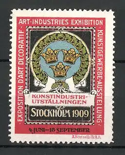 Reklamemarke Stockholm, Kunstgewerbe-Ausstellung 1909, Krone und Ehrenkranz