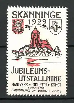 Reklamemarke Skänninge, Jubileums-Utställning 1922, Wappen und Kirche