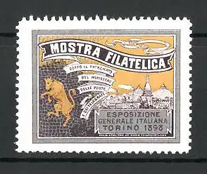 Reklamemarke Torino, Mostra Filatelica 1898, Wappen mit Ortsansicht