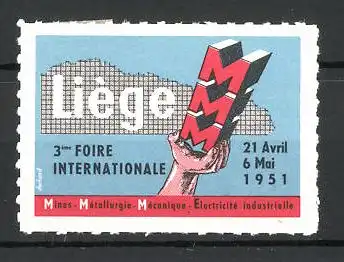 Reklamemarke Liége, 3éme Foire Internationale 1951, Messelogo