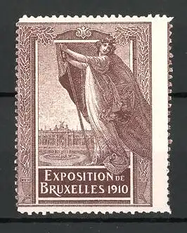 Reklamemarke Bruxelles, Exposition de Bruxelles, 1910, Frau mit Flagge, Schloss, braun