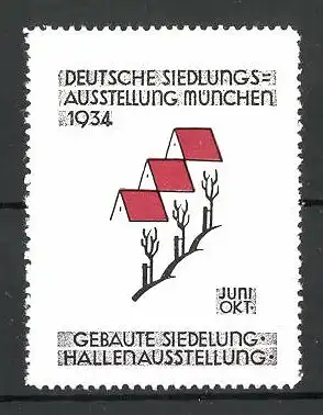 Reklamemarke München, deutsche Siedlungs-Ausstellung 1934, Messelogo