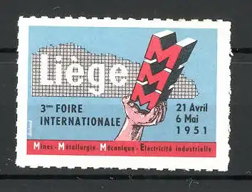 Reklamemarke Liége, 3éme Foire Internationale 1951, Messelogo