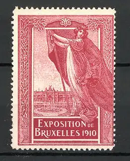 Reklamemarke Bruxelles, Exposition de Bruxelles 1910, Frau mit Flagge, Schloss, rot