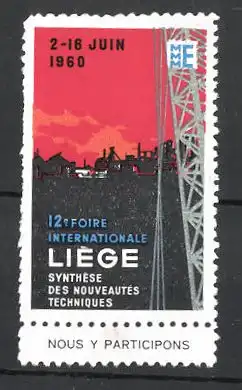 Reklamemarke Liége, 12e Foire Internationale des nouveautés Techniques 1960, Ortsansicht