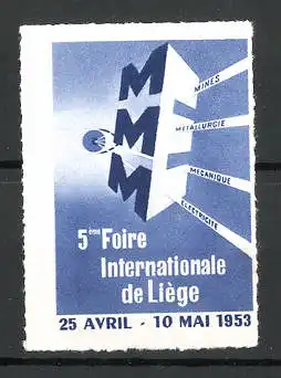 Reklamemarke Liége, 5éme internationale de Liege 1953, Messelogo
