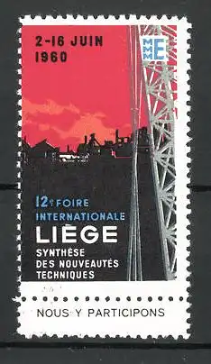 Reklamemarke Liége, 12e Foire Internationale des nouveautes Techniques 1960, Messelogo