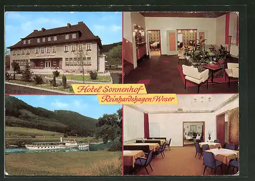 AK Reinhardshagen / Weser, Blick auf das Hotel Sonnenhof, Innenansichten
