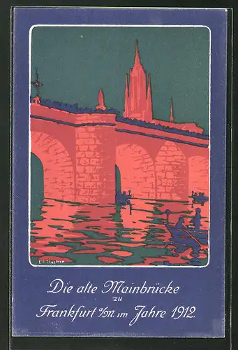 Künstler-AK Ganzsache PP27C149 /01: Frankfurt, Einweihung des Osthafens & Grundsteinlegung z. Neubau d. Mainbrücke 1912