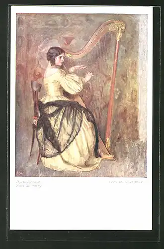 Künstler-AK Otto Herschel: Junge Frau an der Harfe