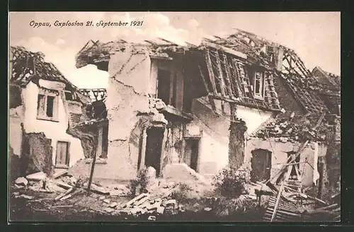 AK Oppau, Explosion vom 21.9.1921, Ansicht eines völlig zerstörten Hauses
