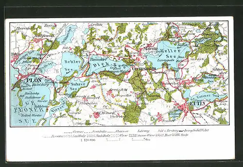 AK Malente-Gremsmühlen, Landkarte mit Plön und Eutin