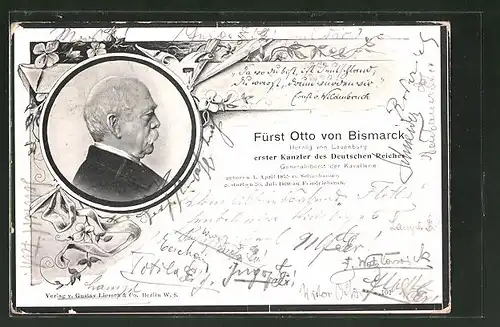 AK Porträt Fürst Otto von Bismarcks in einer Medaille