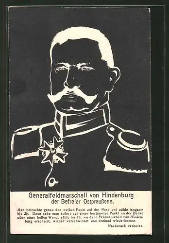 AK Generalfeldmarschall Paul von Hindenburg als optische Täuschung als Negativ