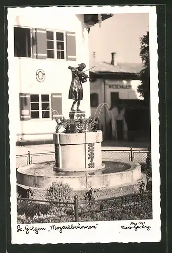 AK St. Gilgen, Ansicht vom Mozartbrunnen