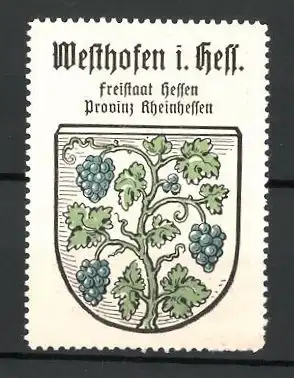 Reklamemarke Wappen, Westhofen in Hessen, Freistaat Hessen, Provinz Rheinhessen