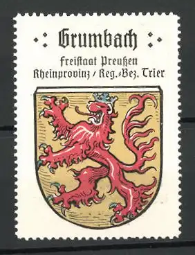 Reklamemarke Wappen von Grumbach, Freistaat Preussen, Rheinprovinz, Reg.-Bez. Trier