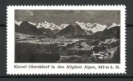 Reklamemarke Kurort Oberstdorf, Ortsansicht mit den Allgäuer Alpen