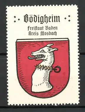 Reklamemarke Wappen von Bödigheim, Freistaat Baden, Kreis Mosbach