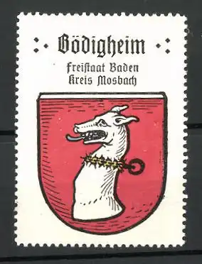 Reklamemarke Wappen von Bödigheim, Freistaat Baden, Kreis Mosbach