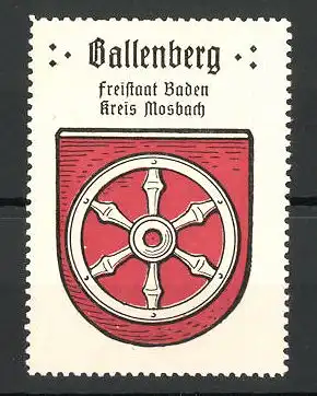 Reklamemarke Wappen von Gallenberg, Freistaat Baden, Kreis Mosbach