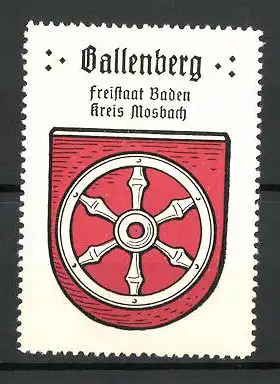 Reklamemarke Wappen von Gallenbach, Freistaat Baden, Kreis Mosbach