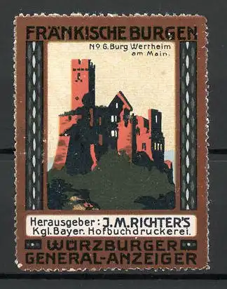 Reklamemarke Serie: Fränkische Burgen, Burg Wertheim am Main