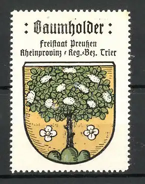 Reklamemarke Wappen von Baumholder, Freistaat Preussen, Rheinprovinz, Reg-Bez. Trier