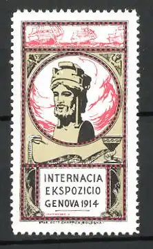 Reklamemarke Genova, Internacia Eksposicio 1914, Büste und Segelschiffe