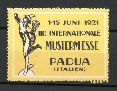Reklamemarke Padua, III. internationale Mustermesse 1921, Hermes mit Äskulap-Stab