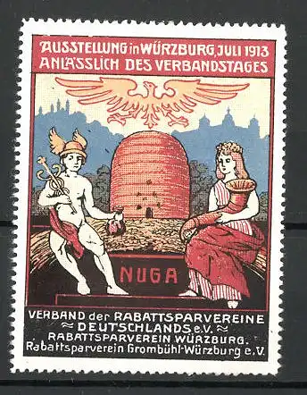 Reklamemarke Würzburg, Ausstellung des Verbandes deutscher Rabattsparvereine 1913, Hermes und Germania
