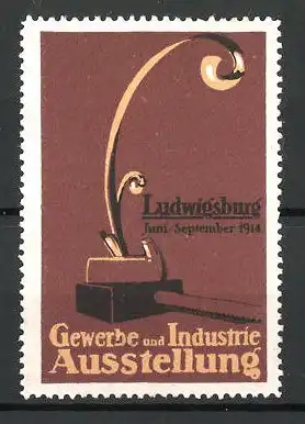 Reklamemarke Ludwigsburg, Gewerbe-und Industrie-Ausstellung 1914, Hobel, braun