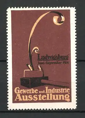 Reklamemarke Ludwigsburg, Gewerbe-und Industrie-Ausstellung 1914, Hobel, braun
