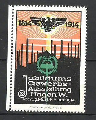 Reklamemarke Hagen, Jubiläums-Gewerbeausstellung 1914, Messelogo