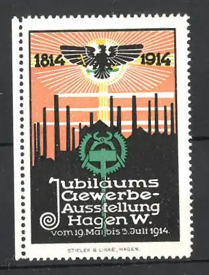 Reklamemarke Hagen, Jubiläums-Gewerbeausstellung 1914, Messelogo