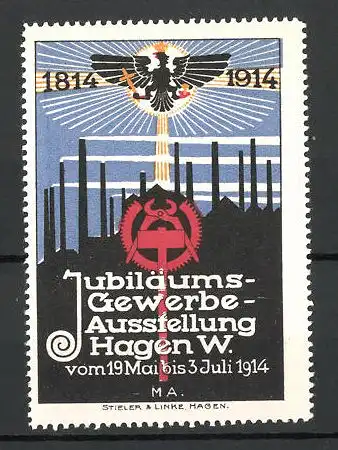 Reklamemarke Hagen, Jubiläums-Gewerbeausstellung 1914, Messelogo