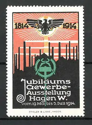 Reklamemarke Hagen, Jubiläums-Gewerbe-Ausstellung 1914, Messelogo