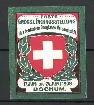 Reklamemarke Bochum, erste grosse Fachausstellung deutscher Drogisten 1908, Wappen