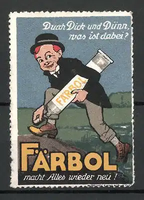 Reklamemarke "Färbol"-Schuhputz, "Alles wieder neu!", Junge mit Tube "Färbol"