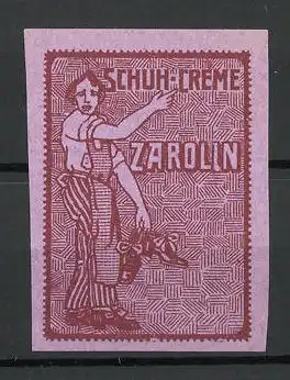 Reklamemarke "Zarolin"-Schuhcreme, Schuhmacher mit Schuhen, lila