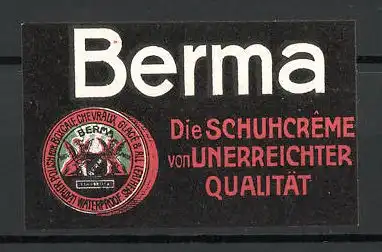 Reklamemarke "Berma"-Schuhcreme, "Unerreichte Qualität!", Schuhcreme-Dose