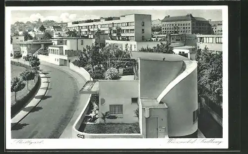 AK Stuttgart, Strassenpartie in der Weissenhof-Siedlung, Bauhaus