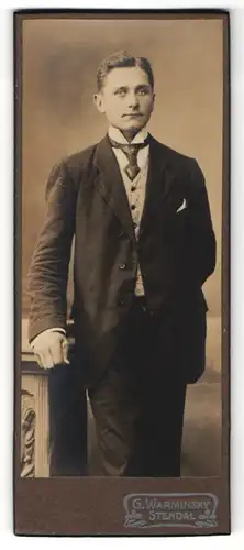 Fotografie G. Warminsky, Stendal, junger Mann im Anzug mit Krawatte
