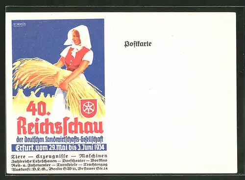 AK Erfurt, 40. Reichsschau der deutschen Landwirtschafts-Gesellschaft 1934