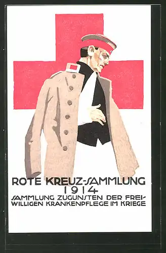 Künstler-AK Ludwig Hohlwein: Sammlung zugunsten der Freiwilligen Krankenpflege im Krieg 1914, verletzter Soldat
