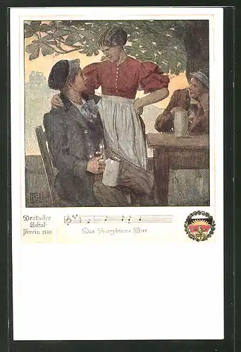 Künstler-AK Karl Friedrich Gsur, Deutscher Schulverein Nr. 463: Lied "Das schwarz-braune Bier"