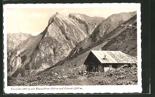 AK Samerberg, Käseralm, Berghütte mit Himmelhorn und Schnecke