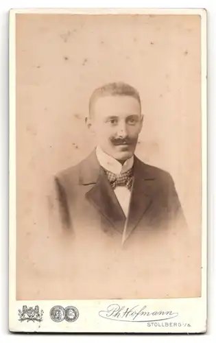 Fotografie Ph. Hofmann, Stollberg i. S., Portrait junger Mann mit Schnurrbart im Anzug